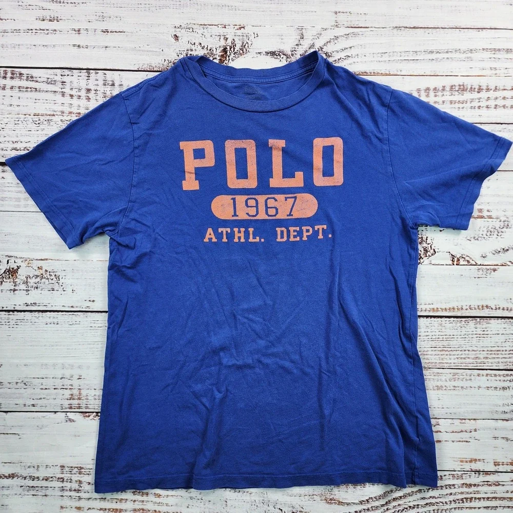 Polo Ralph Lauren‎ Boys Youth Large Blue Graphic Tee 1967 Athl Dept T-Shirt